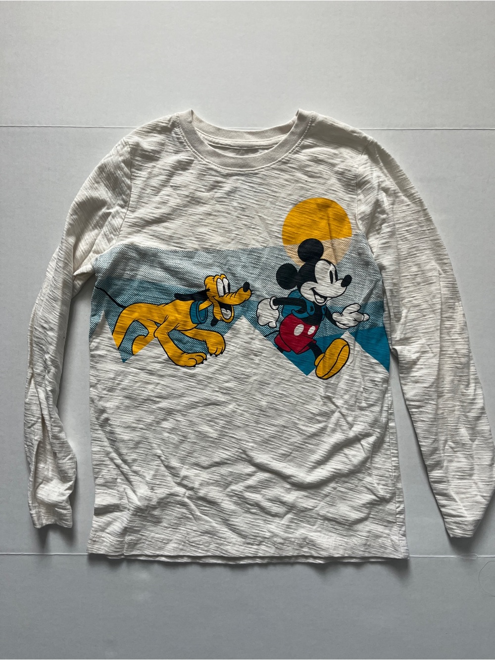 Disney White Long-Sleeve Tee with Mickey & Pluto Graphic